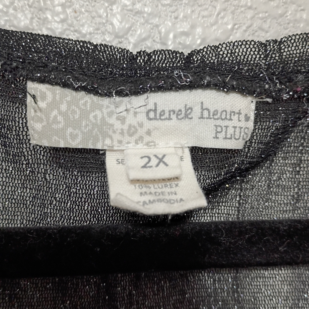 🎉SALE Derek Heart Black Sheer Mesh Sparkling Scoop Neck Top - Picture 5 of 6